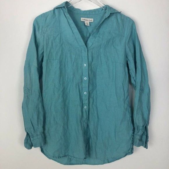 Cold Water Creek Blue Pure Linen Blouse XS - Picture 6 of 9